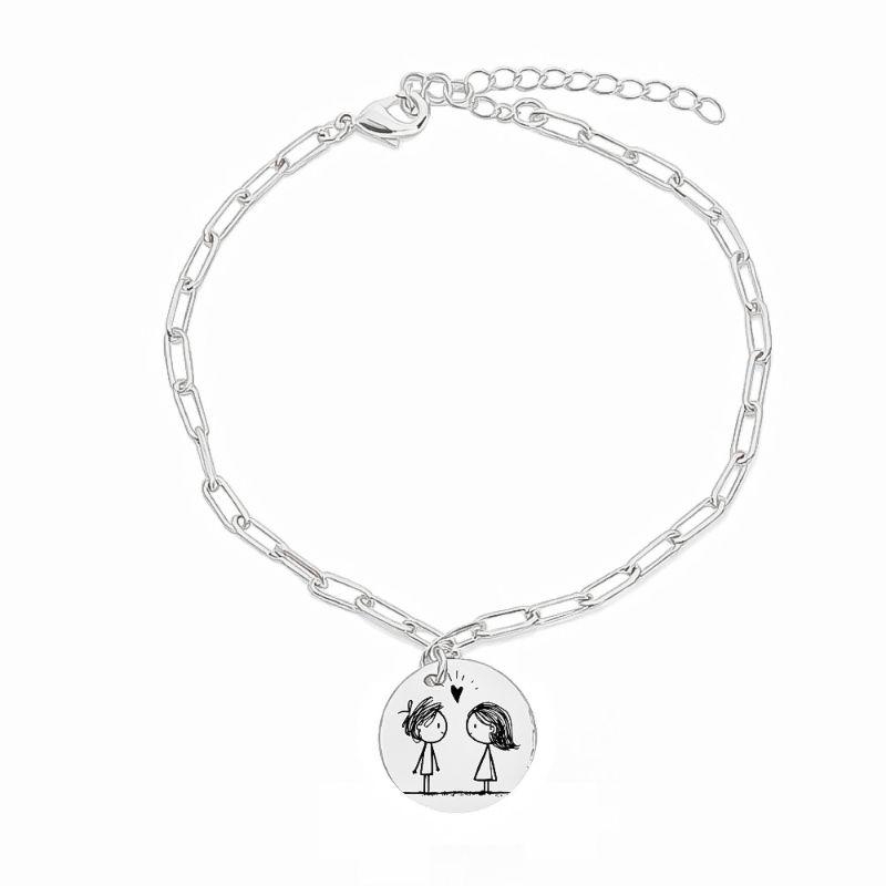 Pulseira Personalizada 1 Medalha Contorno Prata