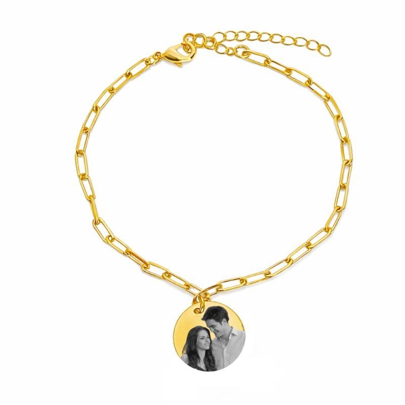 Pulseira Personalizada 1 Medalha Fotogravação Ouro