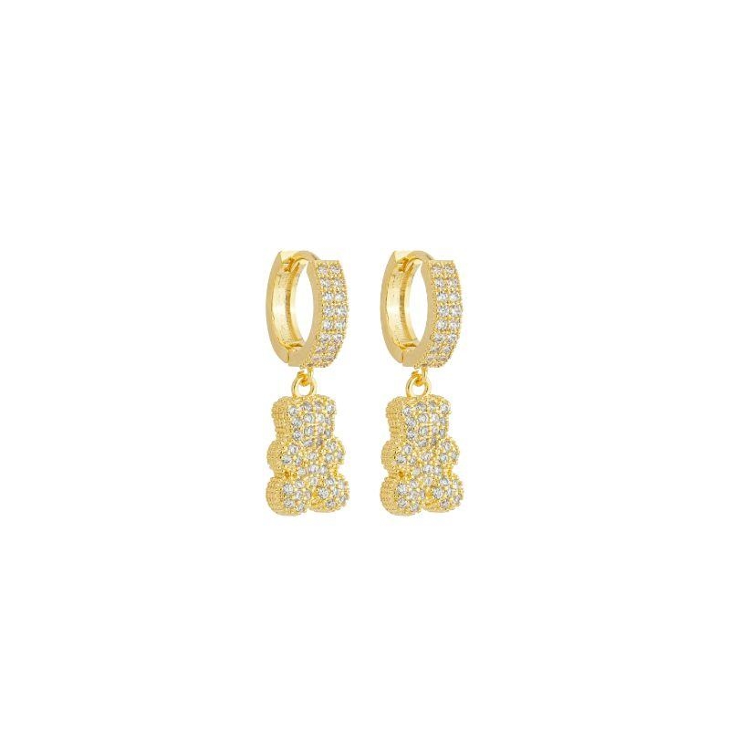 Brinco Argola Urso Cravejado Zircônias Ouro