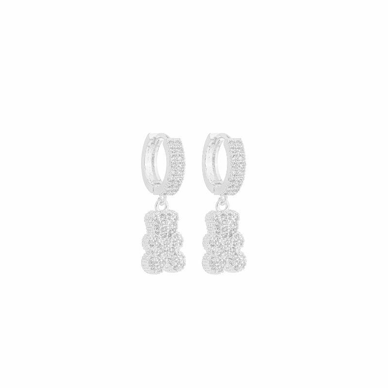 Brinco Argola Urso Cravejado Zircônias Prata