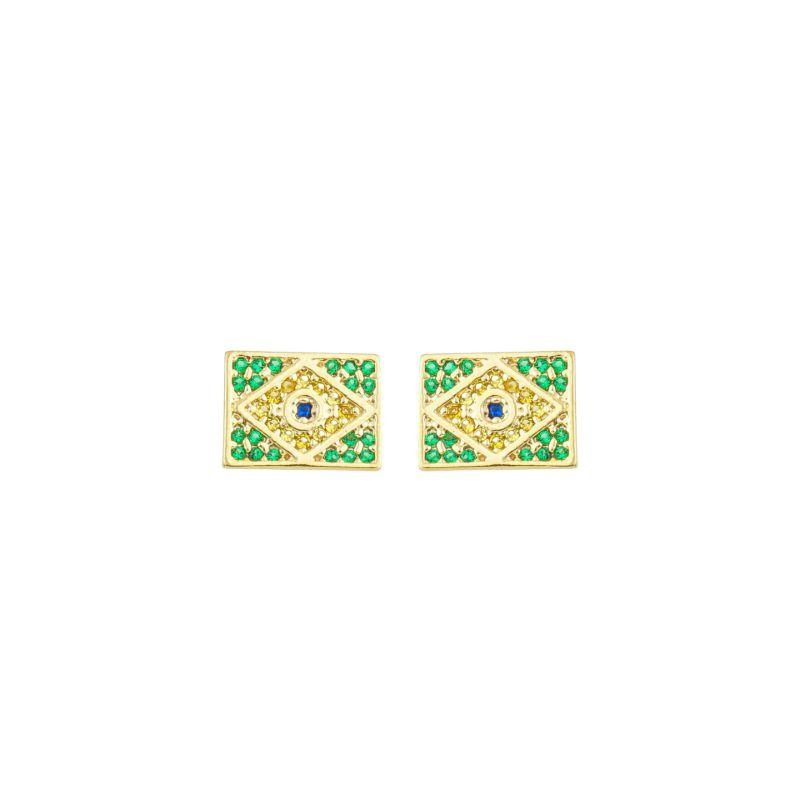 Brinco Bandeira Brasil Cravejado Ouro