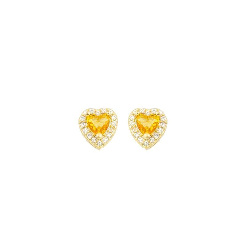 Brinco Coração Amarelo e Zircônias Ouro