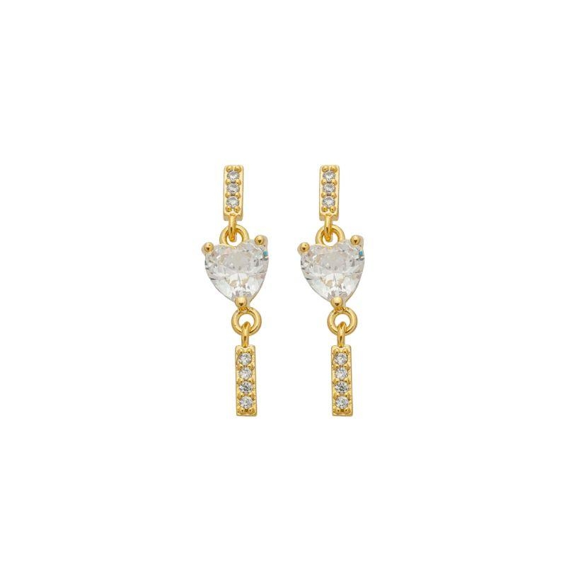Brinco Coração Cristal Linear Zircônias Ouro