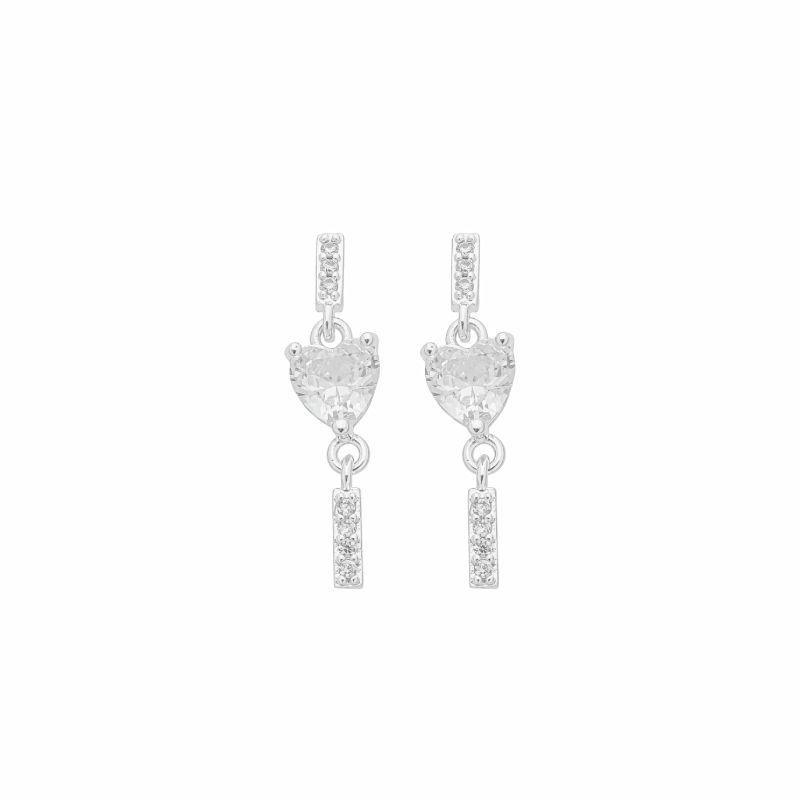Brinco Coração Cristal Linear Zircônias Prata