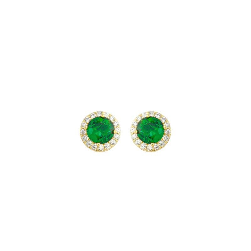 Brinco Cristal Verde Redondo Ouro