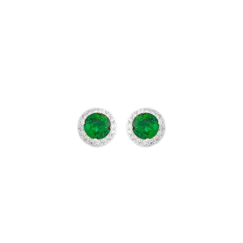 Brinco Cristal Verde Redondo Prata