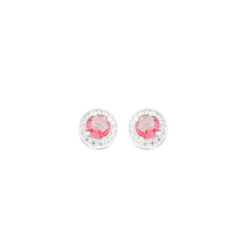 Brinco Cristal Vermelho Rendondo Prata