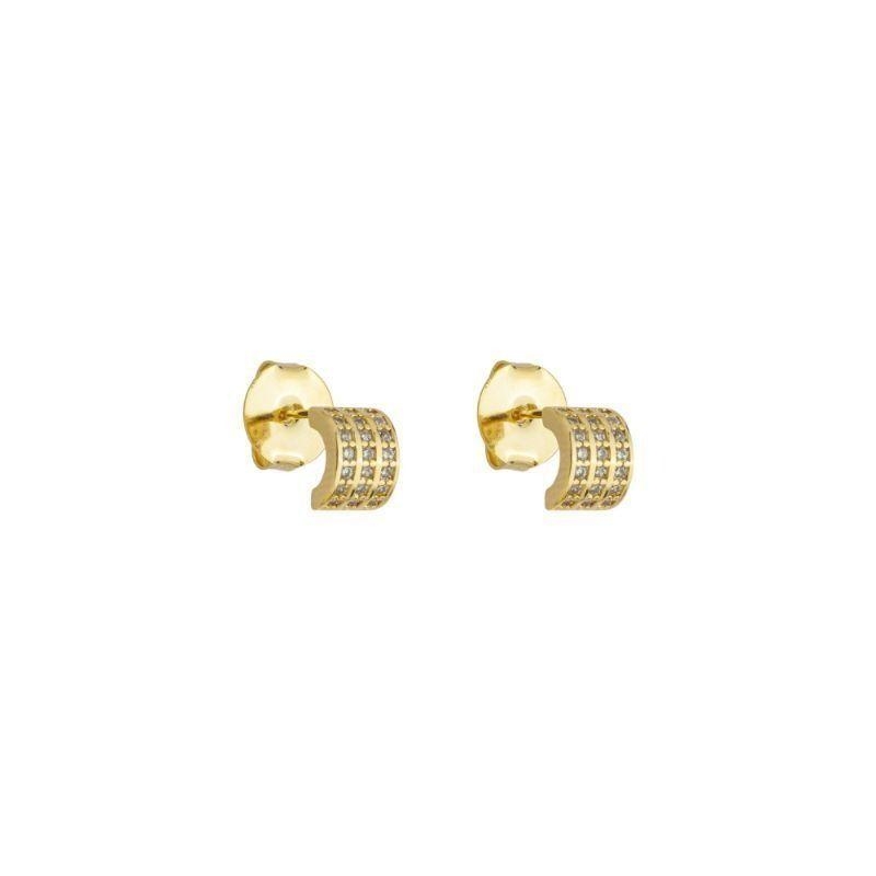 Brinco Meia Argola Tripla Fileira Zircônias Ouro