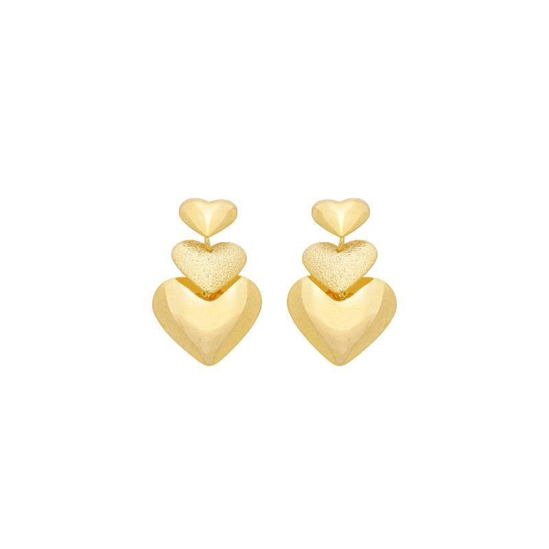 Brinco Três Corações Abaulados Ouro