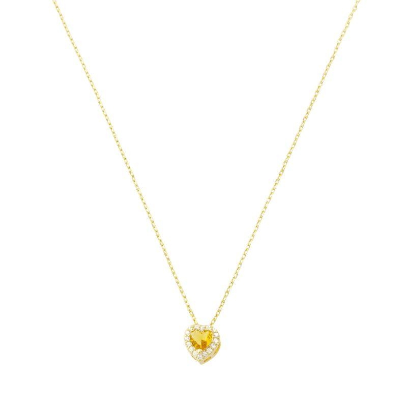 Colar Coração Amarelo e Zircônias Ouro