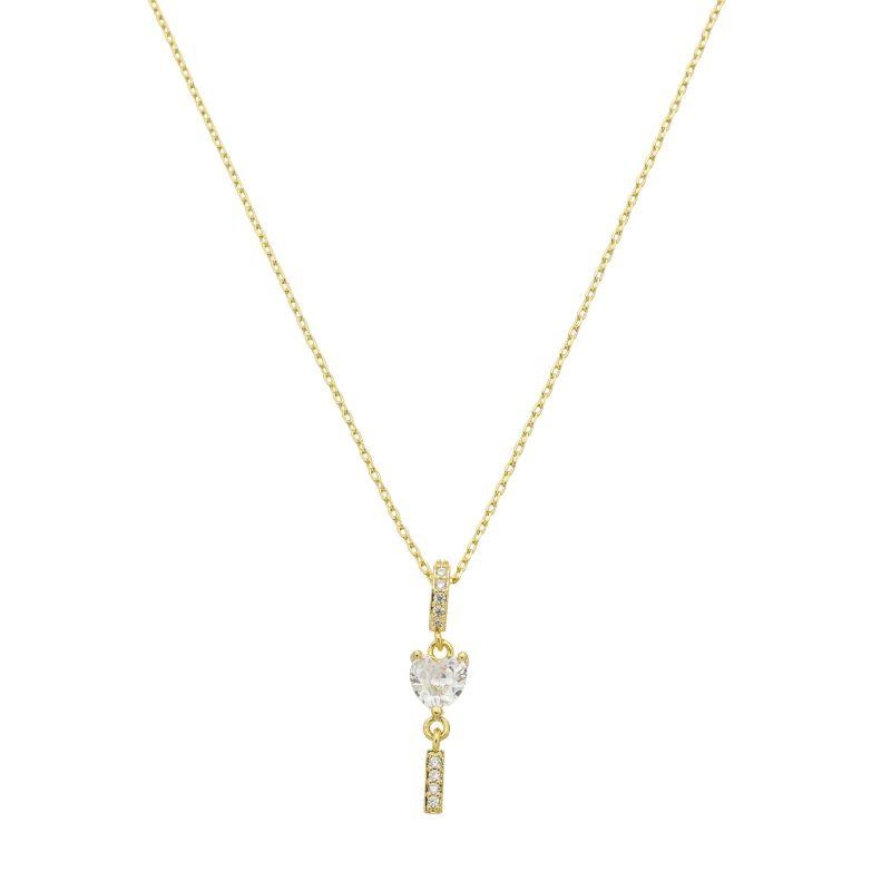 Colar Coração Cristal Linear Zircônias Ouro