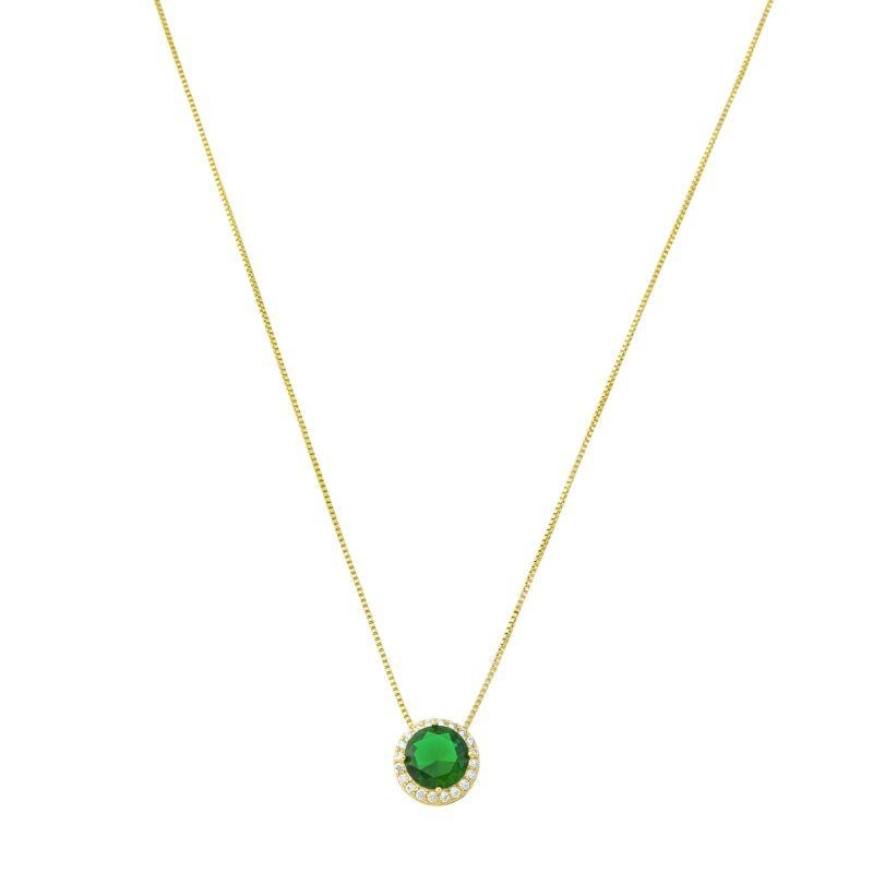 Colar Cristal Verde Redondo Ouro