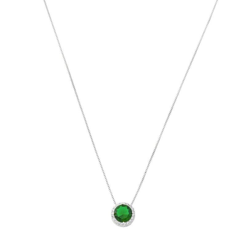 Colar Cristal Verde Redondo Prata