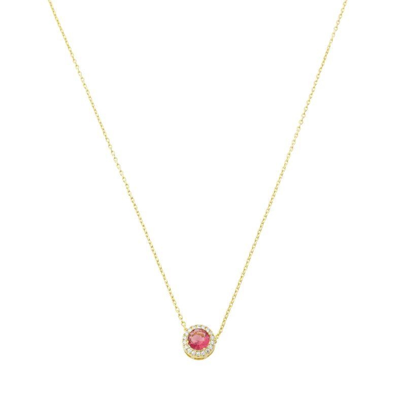 Colar Cristal Vermelho Rendondo Ouro