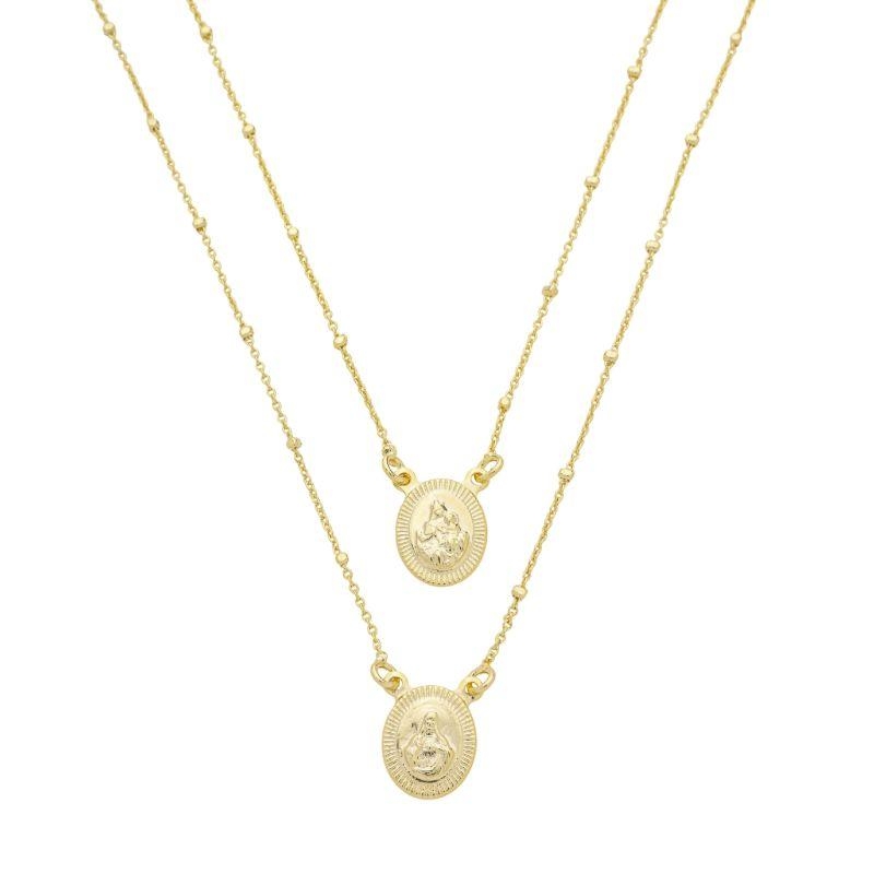 Colar Escapulário Oval e Mini Bolinhas Ouro