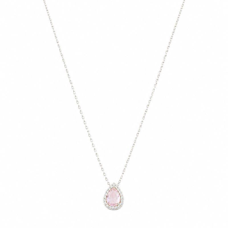 Colar Gota Pedra Rosa e Zircônias Prata