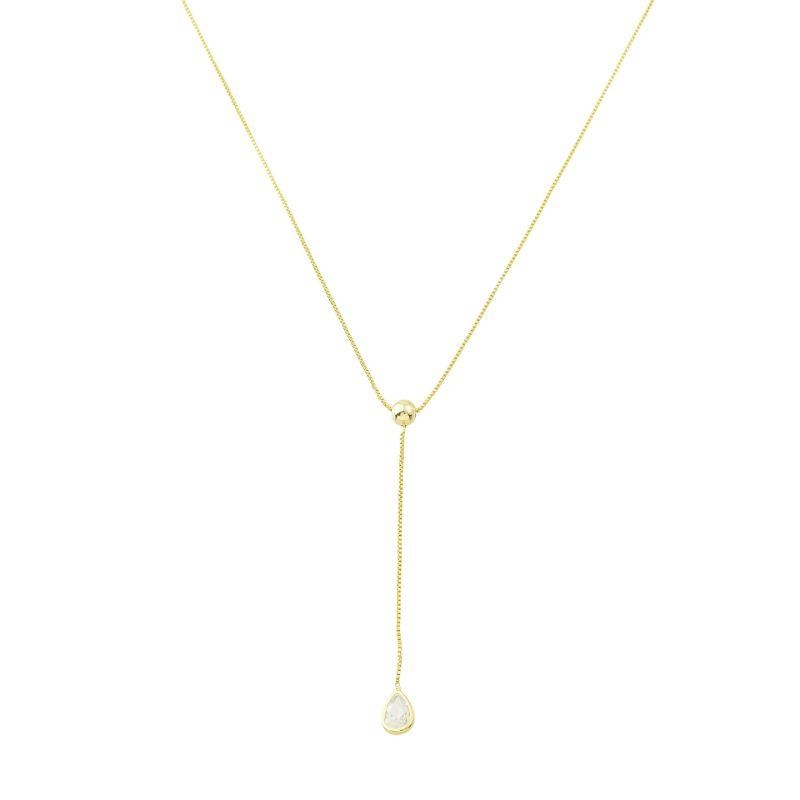 Colar Pingente Longo Ponto de Luz Ouro