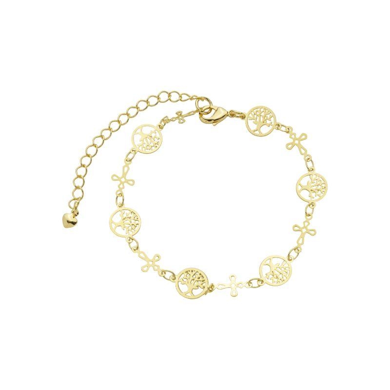 Pulseira Árvore da Vida e Cruz Ouro
