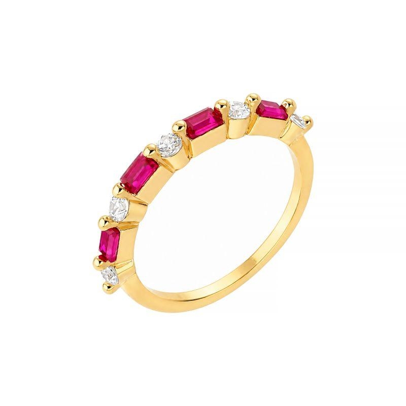 Anel Baguetes Rosa e Cristal Ouro