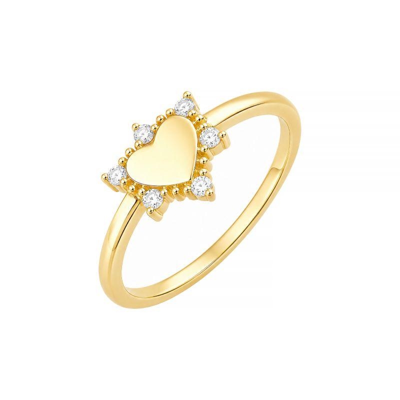 Anel Coração com Halo de Zircônias Ouro