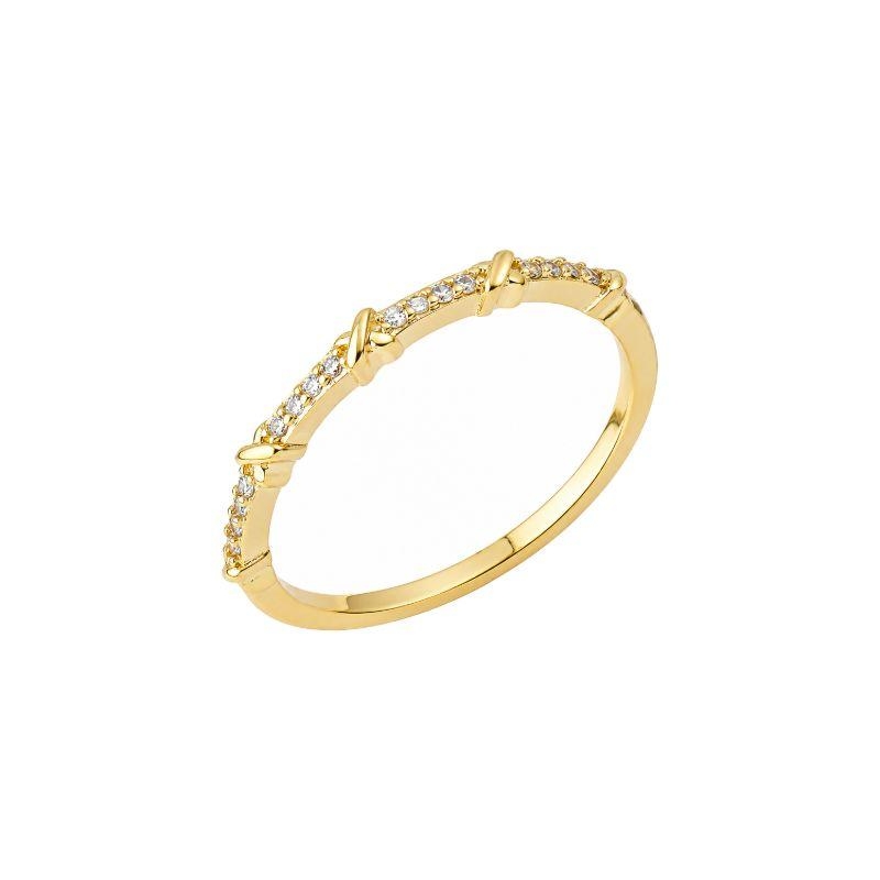 Anel X Minimalista Cravejado Ouro