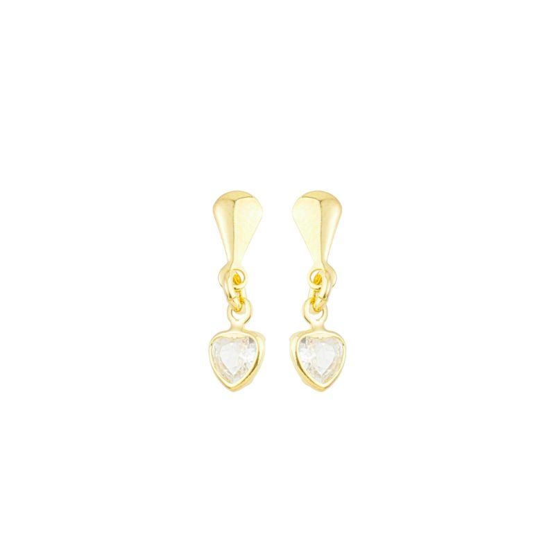 Brinco Mini Coração Cristal Pendente Ouro