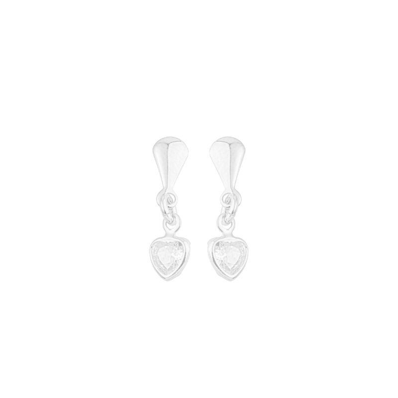 Brinco Mini Coração Cristal Pendente Prata