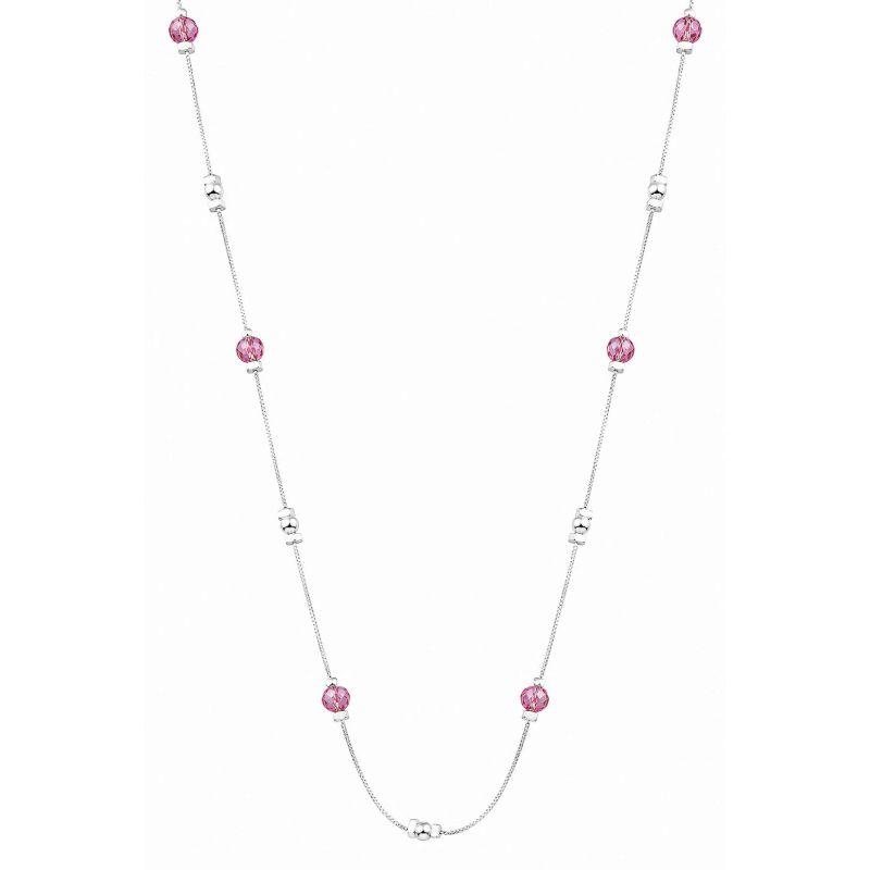 Colar Cristais Rosas 70 cm Prata