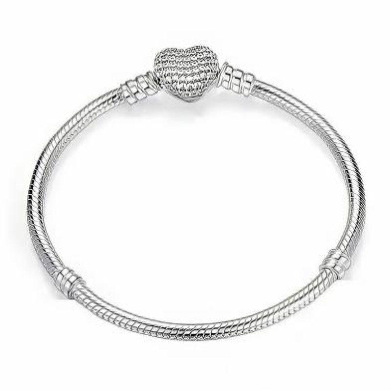 Pulseira de Berloques Coração Cravejado Prata - 16 cm
