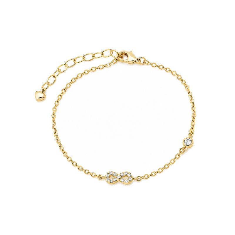 Pulseira Infinito Cravejado e Ponto Cristal Ouro