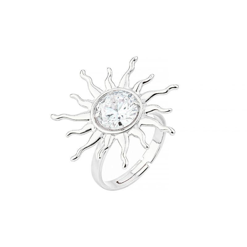 Anel Sol com Cristal Ajustável Prata