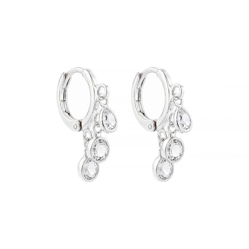 Brinco Argola com Cristais Pendentes Prata