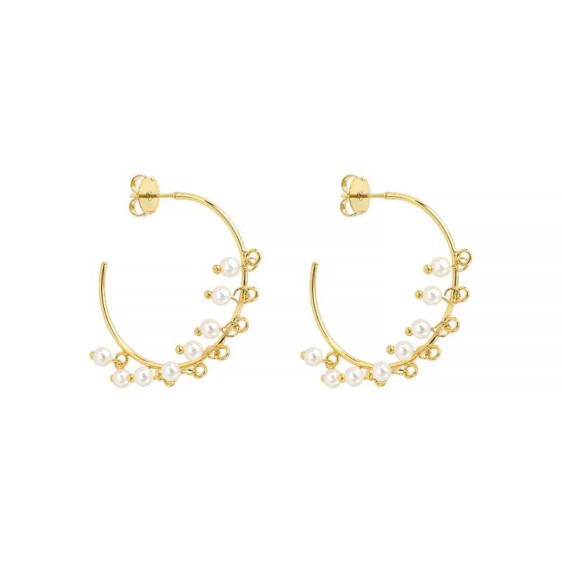 Brinco Argola Pérolas Pendentes Ouro