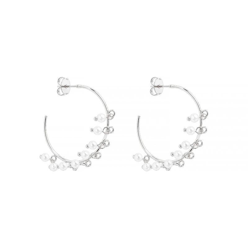 Brinco Argola Pérolas Pendentes Prata