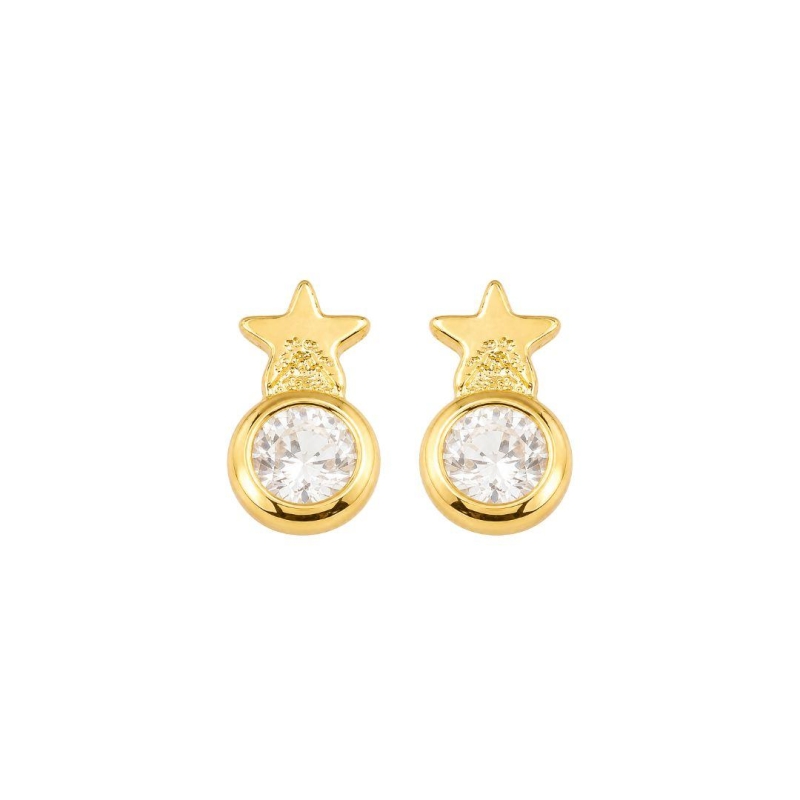 Brinco Infantil Estrela e Ponto de Luz Ouro