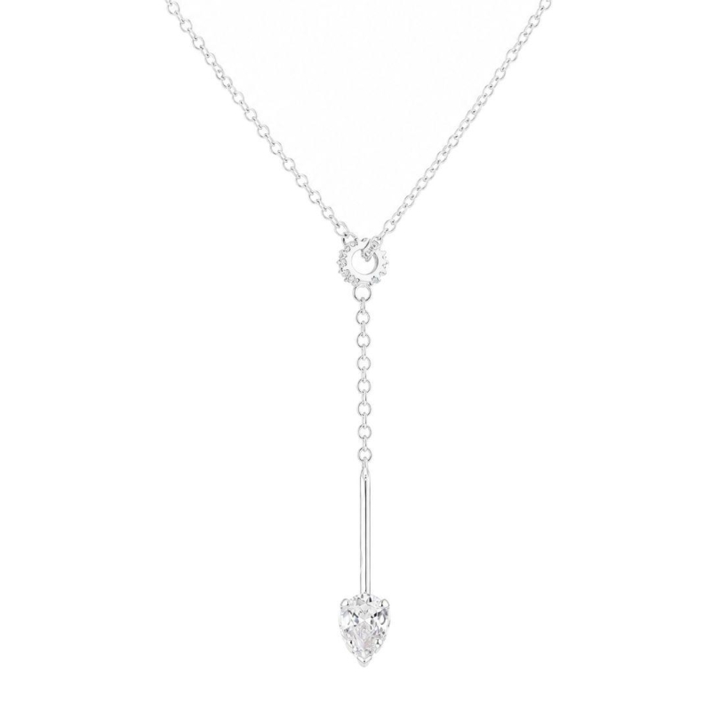Colar Gravatinha Cristal Gota Prata