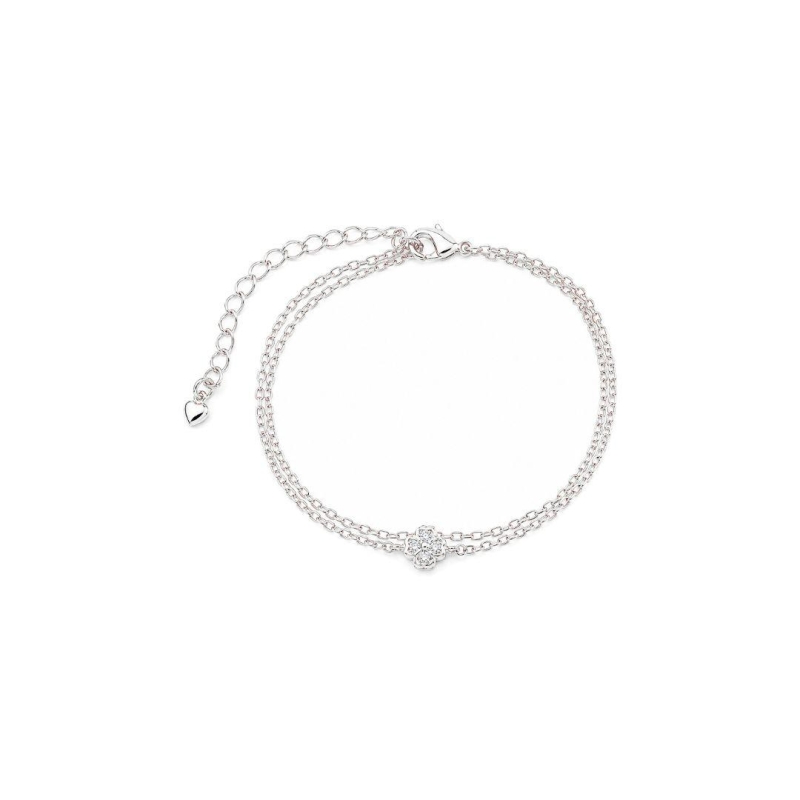 Pulseira Dupla Trevo com Zircônias Prata