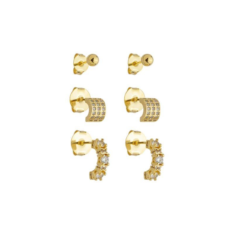 Trio Meia Argola e Esfera Ouro