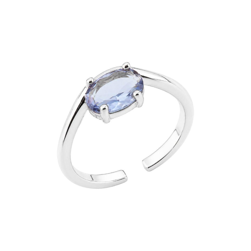 Anel Ajustável Cristal Lilás Prata