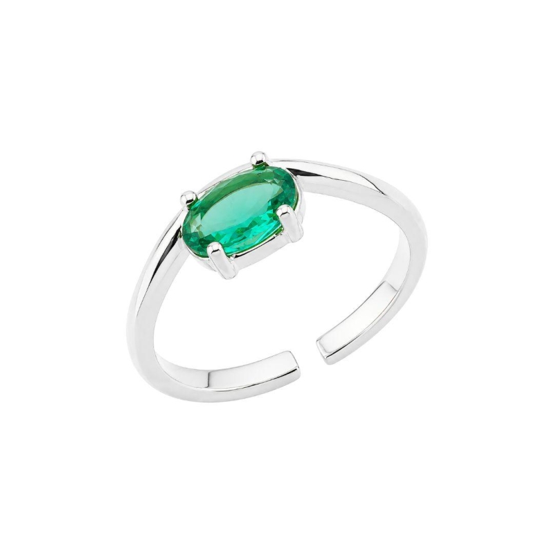 Anel Ajustável Cristal Verde Prata