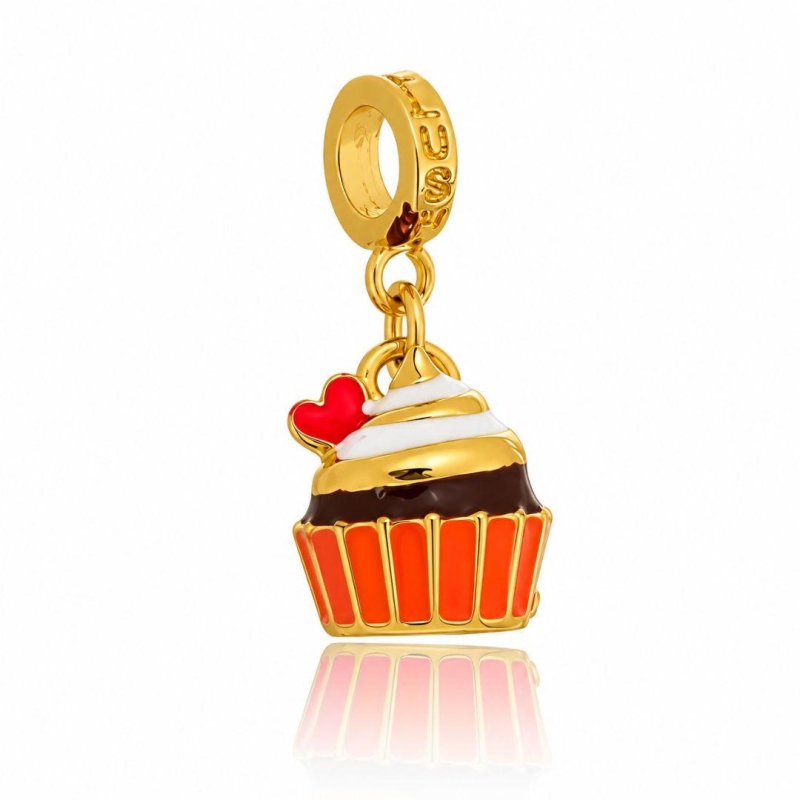 Berloque Cupcake Vermelho Plush Ouro