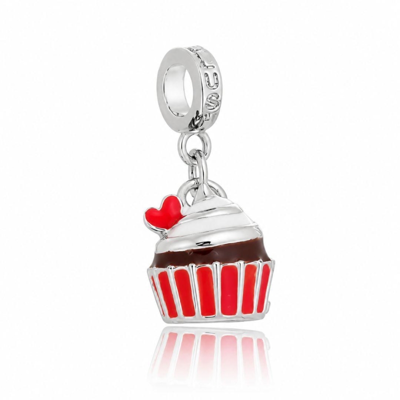 Berloque Cupcake Vermelho Plush Prata