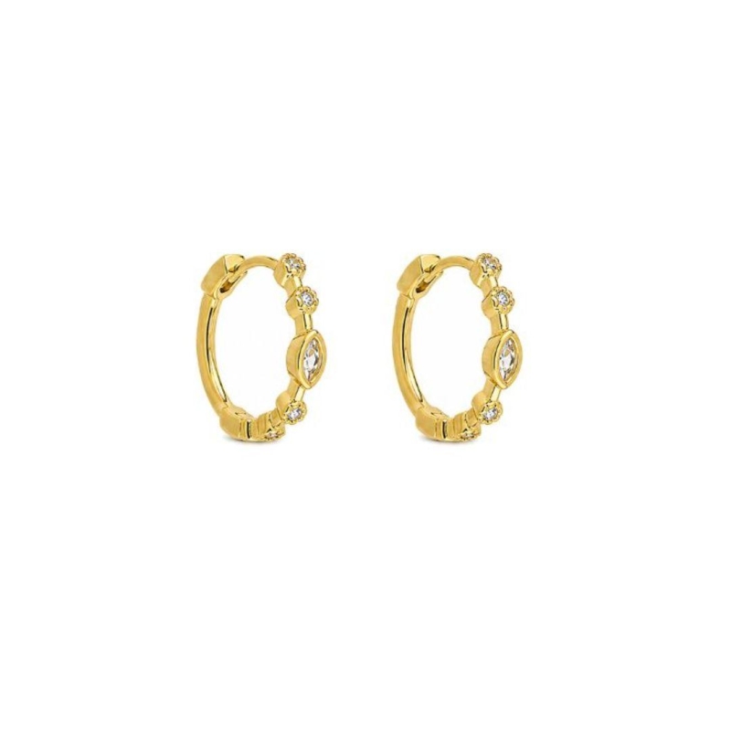 Brinco Argola Navete Cravejado G Ouro