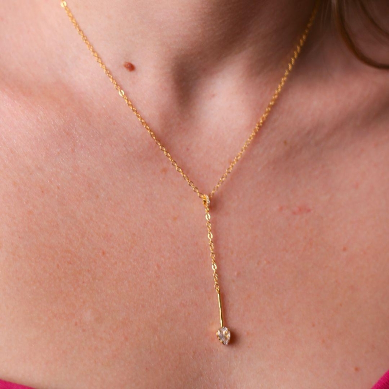 Colar Gravatinha Cristal Gota Ouro