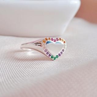 Anel Coração Chapa Colors Prata