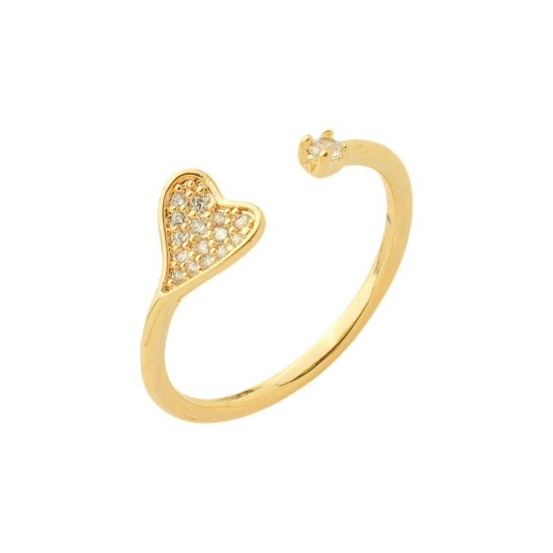 Anel Coração e Ponto Luz Ajustável Ouro