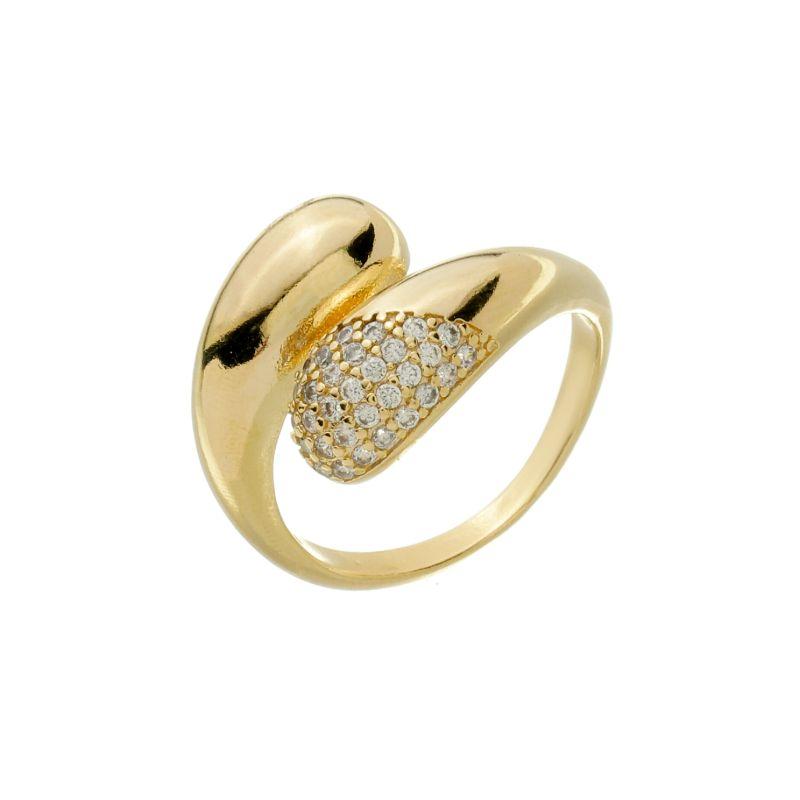 Anel Duas Gotas Zircônias Ajustável Ouro