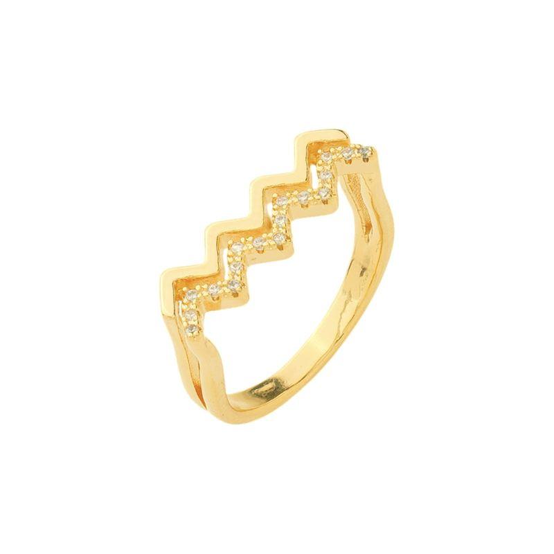 Anel Duplo Zig Zag Zircônias Ouro