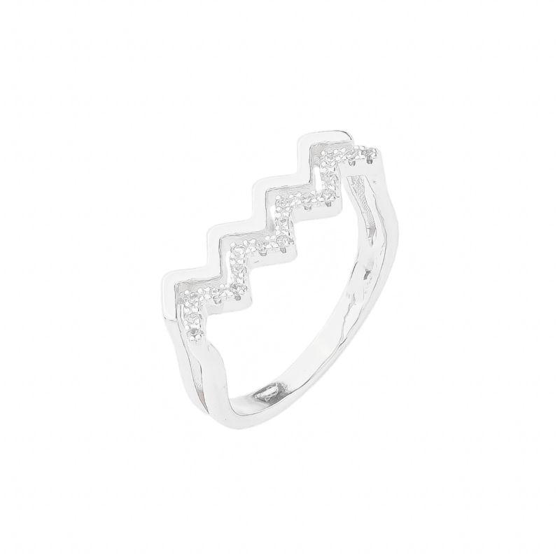 Anel Duplo Zig Zag Zircônias Prata