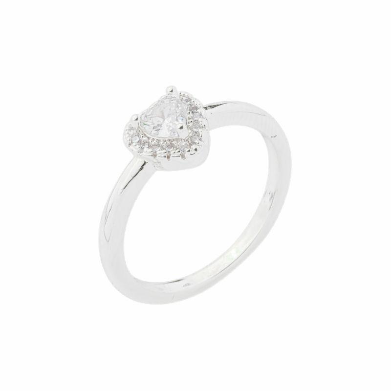 Anel Solitário Coração Zircônias Prata